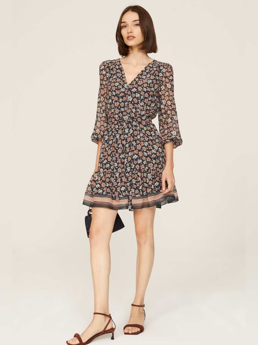 Club Monaco Black Mini Dress With Pink Floral Print